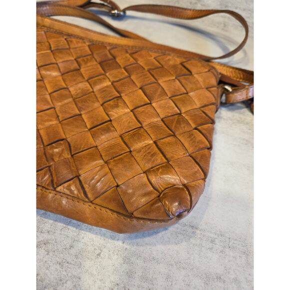 Velenca Holland Women's Woven Leather Crossbody Cognac Brown Purse Bag EUC Boho - Picture 4 of 13